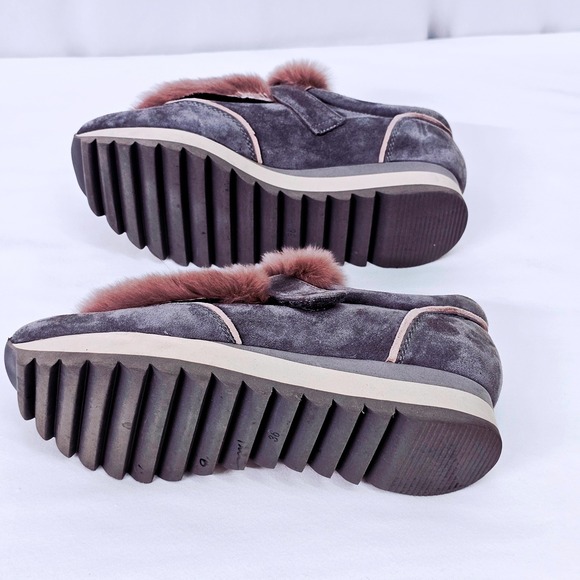 Ekonika Gray Suede‎ Platform Sneakers Women's Size 6 36 Fur Trim Hook Loop Strap - Picture 6 of 12